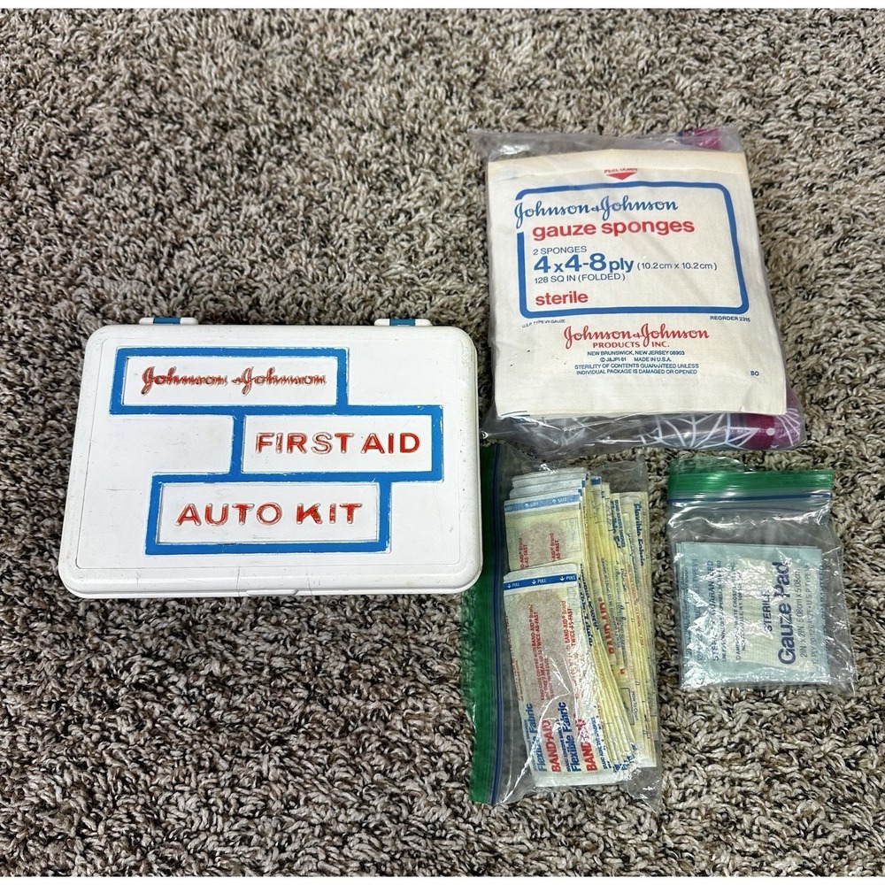 Vintage Johnson & Johnson First Aid Auto Kit With Contents